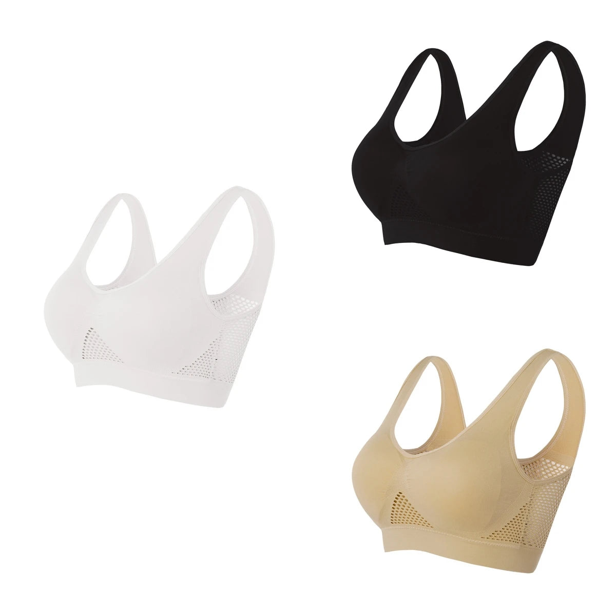3PCS/lot Hollow out Breathable Sports Bra With Pad Plus Size Seamless Vest For Women Active Wirefree Brassiere Push Up Bra S-6XL
